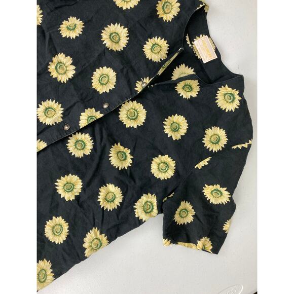 Women Geiger Austria sunflower graphic linen blend button up blouse top 38 - Picture 2 of 5